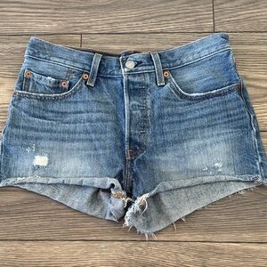 Levi's Blue Distressed 501 Jean Shorts size 26